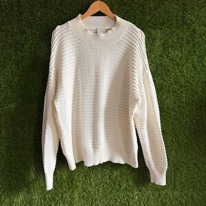 Varley Franco Knit Mock Neck Crew Sweater Cream XL Plus Curvy